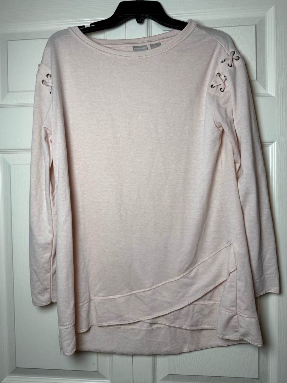 Chico’s‎ Zenergy Pink Layered Hem Shoulder Lace Up Tunic